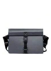 1pc Casual PU Leather Messenger Bag For Men Gray Solid Color Fashionable Shoulder Bag For Business Commuting College Student School Backpack With Large Capacity Waterproof Lightweight And Adjustable S