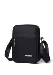 Portable Mini Letter Patchwork Crossbody Shoulder Bag For Phone Suitable For Work Shopping Sports And Travel Sling Vacation School Summer Carry On Polyester Black Personalized Gifts Dad Husband Boyfri