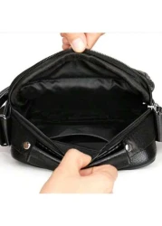 Men s Casual Genuine Leather Multifunctional Adjustable Shoulder Bag Black