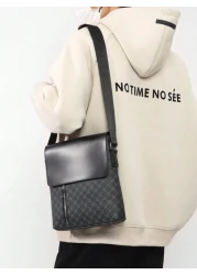 Men s Pu Leather Messenger Shoulder Bags Single Strap Flap Crossbody Bag College Valentine s Day Gift Vintage Old Money Bag For Valentines Day Gift Bag Classic Retro Printed Vintage Print Black Bag Hi