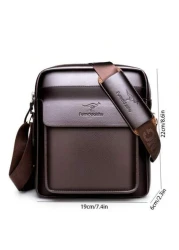 Men s Professional Shiny Leather Messenger Bag Suitable For Business Travel Men s Fashion Black Synthetic Leather Crossbody Bag Adjustable Strap Multi Compartment Business Casual Shoulder Bag With Emb