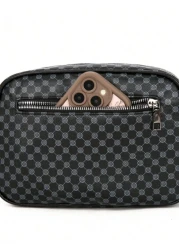 New Black PU Printed Sophisticated Men Sling Bag Dark Style Small Pouch Bag For Business Commute Travel Phone Holder Fashion Casual Outdoor Fitness Cycling Street Shoulder Bag Gift Adjustable Strap Zi