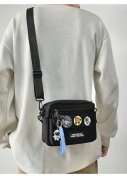 Men s Decorative Badge Alphabet Pattern Square Bag Strap Pendant Crossbody Bag Sling Bag Shoulder Bag Side Bag Square Bag For Holiday School Bag For College Students Summer Gifts Old Money Christmas T