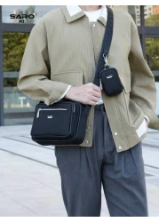 saroxi حقيبة كتف رجالية قطعة واحدة ، حقيبة رسول ذات جيب جانبي ، حقيبة متداخلة ، حقيبة مربعة ، متعددة الوظائف ، مقا