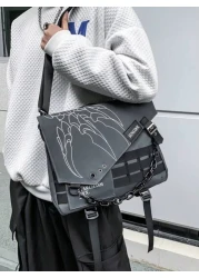 Fabric Material Large Capacity Casual Vacation Graffiti Chain Shoulder Bag For Men Punk Style Casual Bag With Pendant