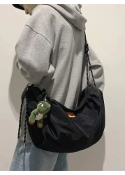 peach tree Large Capacity Peach Tree Brand Dumpling Crescent Design Men Shoulder Bag Adjustable Strap Zippered Closure Dinosaur Pendant Accent Solid Color Casual Crossbody Bag Suitable For Halloween C