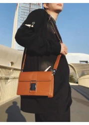 peach tree Men s Briefcase Shoulder Bag Small Square Crossbody Bag PU Waterproof Flap Covering Business Wallet Unisex Casual Storage Bag Suitable For Business Trip Toiletries Tools Large Capacity Vint