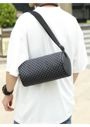 حقيبة دلو مطبوعة بنمط المربعات من البولي يوريثان، حقيبة كتف محمولة متعددة الاستخدامات مناسبة للعمل والتسوق و