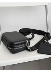 محفظة بيضاء مربعة صغيرة بسيطة مع حزام عريض قابل للإزالة، حقيبة كتف للتخرج ولوازم المدرسة