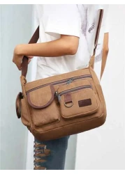  Vintage Canvas Messenger Vintage Style Canvas Messenger Bag Adjustable Strap Multiple Pockets Large Capacity Daily Commute Shoulder Bag Zipper Color Random