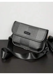 New Men s Flip Cover Mailman Bag Large Capacity Fashionable Checkered Embossed Small Chest Bag Versatile Outdoor Men s Crossbody Bag PU Waterproof Small Square Bag Men s Shoulder Bag Wear Resistant Co