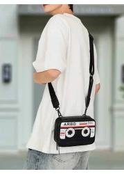 peach tree Peach Tree Men Shoulder Bag Crossbody Bag PU Waterproof Box Style Radio Cassette Retro Casual Messenger Bag Game Console Bag Travel Holiday Essential Gift For Young Men Halloween Christmas