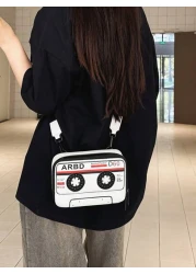 peach tree Multifunction Men Messenger Bag Retro Radio Cassette Recorder Shoulder Bag Casual Simple PU Waterproof Square Bag For Travel Outdoor Gift For Young Men Father Halloween Christmas