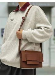 peach tree Men s Box Shaped Crossbody Bag Shoulder Bag Square Bag Business PU Waterproof Flap Bag Wallet