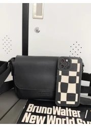 حقيبة كروسبودي بنمط أعمال رجالي بطبعة حرفية بسيطة مع غطاء جلد ، حقيبة كاجوال للكتف ، حقيبة جانبية ، حقيبة معلق