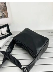 Casual Fashion Men Minimalist PU Water Proof Crossbody Bag With Wide Strap Square Shape And Single Compartment For Daily Commute Or Traveling Sling Bag Work Weekend Camping Black Bag Hiking Large Capa