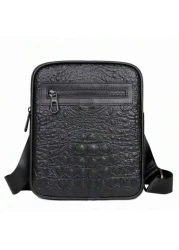 Men Black Crocodile Embossed Shoulder Bag Casual Versatile Lightweight Cycling Messenger Bag Suitable For Holiday Corporate Gifts