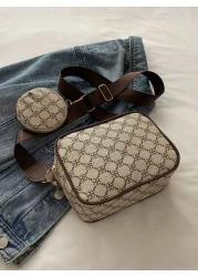 حقيبة مربعة صغيرة ذات نمط هندسي مع محفظة صغيرة من البولي يوريثان للحياة اليومية