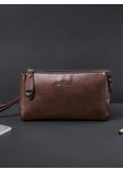 KAIDUCH Men s Fashion Minimalist Large Capacity Clutch Bag Soft Leather Wallet Phone Holder Zipper Lock Long Handbag