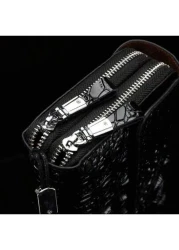 1pc Crocodile Embossed Black Pu Waterproof Wear Resistant Wallet Clutch Bag With Dual Zippers Retro European American Style Suitable For Outing Shopping Party Spring Summer New Arrival