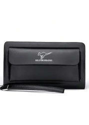 A Black And Brown Kangaroo PU Material Waterproof And Wear Resistant Double Zipper Closure Business Men s Wallet Clutch Bag Multi Functional Large Capacity Hand Held Bag New Style For Spring And Summe