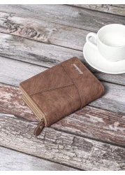 Men s Retro Matte Criss Cross Embroidery Short Wallet With Zipper Closure And Brown Thread Detail Men Clutch Bag For Travel Stuff Large Capacity Anti Theft Lightweight Hand Bag Men Wallet Winter Purse