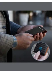 HOVI S Carbon Fiber Short Wallet Business Minimalist Card Holder RFID Blocking Anti Theft Two Fold Money Clip Wallet Mini Bag Small Bag