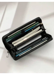 حقيبة جلد معالج طويلة بسوستة ، هدايا موضة حقائب كاجوال فاخرة في فصل الشتاء والميلاد، حقيبة يد رجالية بسوستة ،