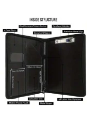 قطعة واحدة محفظة أعمال DIY من الجلد الصناعي بسحاب مع لوح كتابة بحجم الرسالة والحافظة A4، ملف وحافظة منظمة مقابلة