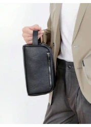 Portable Toiletry Bag Men s Handbag Sports Business Travel Storage Bag Small Black Zipper Lychee Pattern Clutch Toiletry Bag College Student Handbag Outdoor Travel Work And School Holiday Essentials I