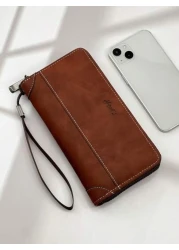 HOVI S Fashion Retro Minimalist Long Wallet Spacious With Multiple Card Slots Business Commute Zipper Wallet For Men Christmas Gifts Gift Thanksgiving Vintage Gifts For Men Wristlet Keychain Wallet Tr