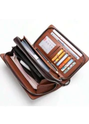 Leather Men s Clutch Wallet Men s Business Password Lock Wallet Anti Theft Clutch Wallet With Phone Stand Handbag Travel Bag Coffee Color