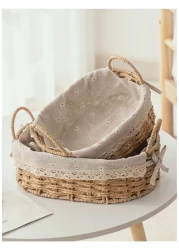 مجموعة من 2 سلال منسوجة بيضاوية صديقة للبيئة مع مقابض - صناديق تخزين متينة بإطار بلاستيكي قوي وبطانات قماشية قابلة للإزالة والغسل لتنظيم المنزل في غرفة المعيشة، غرفة النوم، الحمام، وغرفة الأطفال - بيج