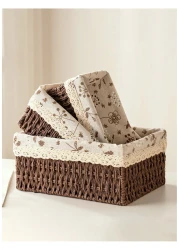 Set of 3 Eco-Friendly Handwoven Storage Baskets &ndash; Durable Woven Bins with Sturdy Plastic Frame and Removable Liners for Toys, Books, and Toiletries &ndash; Decorative and Versatile Home Organization - Brown