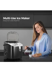 Portable Ice Maker for Countertop, 9 Ice Cubes in 6 Mins, 26lbs Ice/24H, Self-Cleaning, with Ice Spoon &amp; Basket, Ideal for Home, Kitchen, Office, Camping