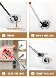 62-Inch Drain Snake Tool - Heavy-Duty Hair Clog Remover &amp; Sink Cleaner for Kitchen, Bathroom, Shower, Tub, and Toilet.