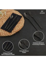 LIFE SMILE Cutlery Set, 18/10 Pure Stainless Steel Flatware Set with Stand, Rust Proof &amp; Fade Proof Dinnerware Set (SHINE BLACK, 88 Pieces)