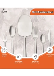 LIFE SMILE Cutlery Set, 18/10 Pure Stainless Steel Flatware Set with Stand, Rust Proof &amp; Fade Proof Dinnerware Set (MATTE SILVER, 88 Pieces)