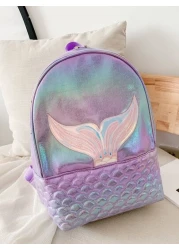 Girls Holographic Quilted Pattern Fish Tail Decor Classic Backpack