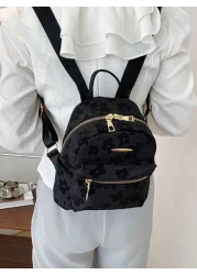 حقيبة ظهر بطبعة زهرية أنيقة للمراهقين، بتصميم سحاب مزدوج، مناسبة للاستخدام اليومي