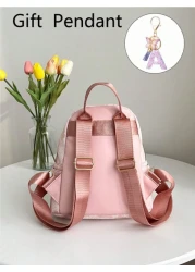 1 طقم حقيبة ظهر كاجوال ذات سعة كبيرة بطباعة رسومية + قلادة بحرف بنفسجي للأطفال الأكبر سناً ، تصميم بسيط وعصري