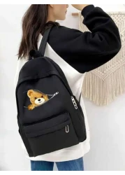 حقيبة ظهر كاجوال كبيرة السعة لحمل الحاسوب من نوع سحاب، بشكل قطة، لرحلات السفر والخارج، رسومات وحروف مطبوعة، ع