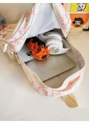 3pcs Nylon Bow Print Backpack Set Foldable Multi Pocket Large Capacity Water Resistant Zipper Backpack Suitable For High School College Students Ladies Daily Use Commuting Traveling Gifts For Valentin