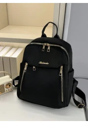 1pc All Black Metal Zipper Nylon Backpack Fashionable And Versatile For Casual Sport School Travel And Date Use For Girl Backpack School Bag S Bag S Backpack Toddler Backpack Mini Backpack Small Backp