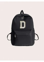 1pc Diy Back To School Season Simple And Stylish Solid Color Lightweight Large Capacity Children s Backpack Crossbody Bag A Z White Letter Cloth Stickers Fashionable And Interesting Birthday Gift Holi