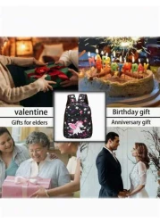 حقيبة ظهر قطعة واحدة ذات تصميم كرتوني جميل عليها طبعات وحيد القرن وفراشة، طبعات عشوائية الموضع