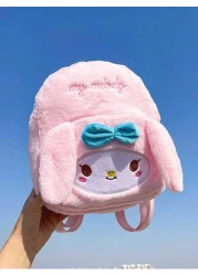 Sanrio حقيبة مدرسية صغيرة لأطفال كارتون Kuromi و Melody من سانريو، ظهر كرتوني لطيف من القطيفة