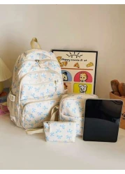 3pcs Nylon Bow Print Backpack Set Foldable Multi Po Cket Large CapacityWater Resistant Zipper Backpack Suitable F Or Teenagers High School College Students Ladies Daily Use Commuting Traveling Gifts F