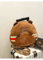 1pc Soft Plush Adorable Capybara Backpack Big Children Casual Plush Backpack School Bag Variable Crossbody Bag Adjustable Strap And Zippered For Travel Shoping Parties Holidays Supermarket Festive Eve