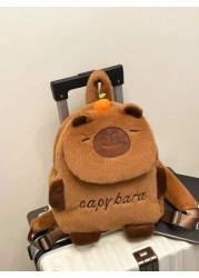 1pc Soft Plush Adorable Capybara Backpack Big Children Casual Plush Backpack Flip Backpack Adjustable Strap And Zippered For Travel Shoping Parties Holidays Supermarket Festive Events School Occasions